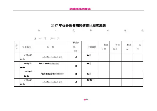 2017年仪器设备期间核查计划实施表