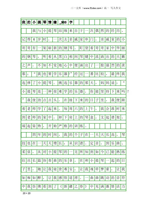 高一写人作文：我的小提琴情缘_900字