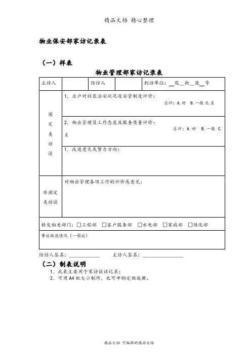 物业保安部家访记录表