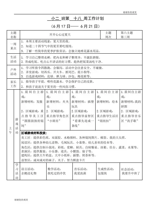 小二 班第 十八 周工作计划.doc