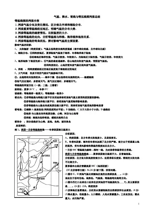 气温、降水、雪线、等压线图、等高线、河流方向判读总结