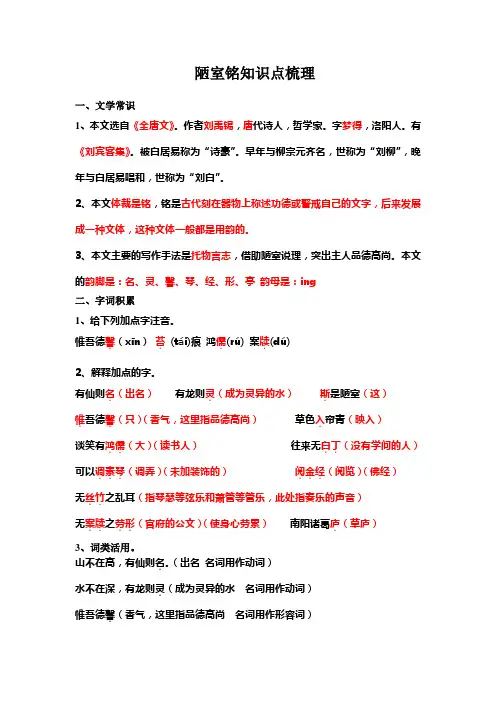 (完整版)陋室铭知识点梳理