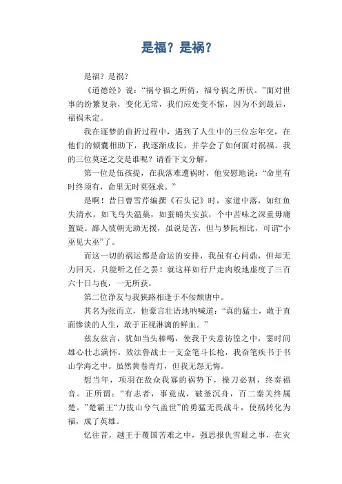 高中生优秀作文精选：是福？是祸？