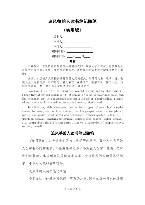 追风筝的人读书笔记随笔