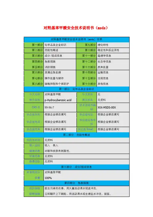 对羟基苯甲酸安全技术说明书(msds)
