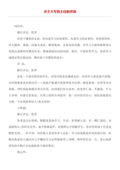 关于大专班主任的评语