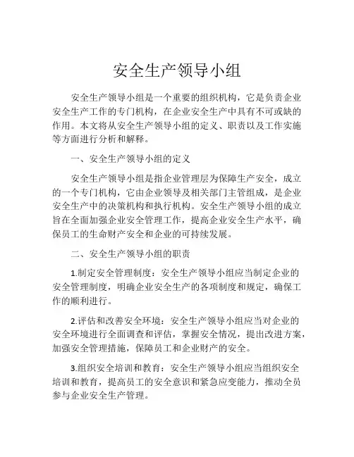 安全生产领导小组