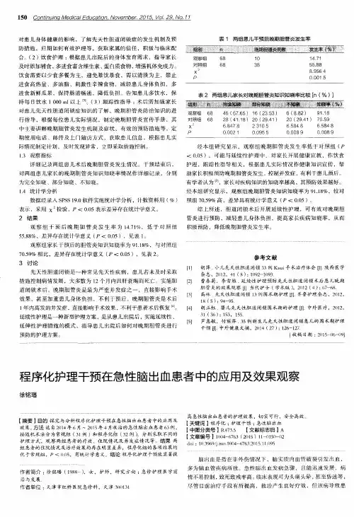 程序化护理干预在急性脑出血患者中的应用及效果观察