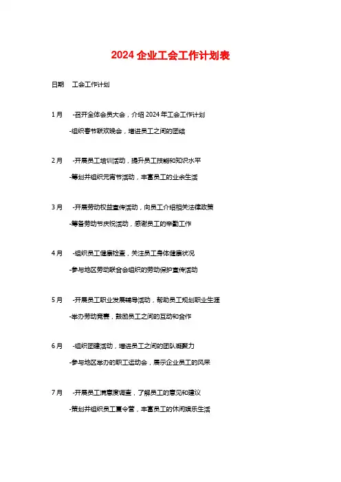 2024企业工会工作计划表