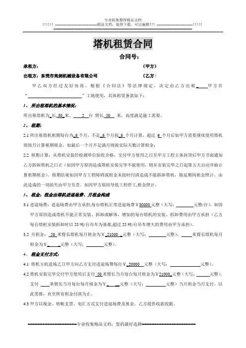 亮剑塔机租赁合同(最新版2009