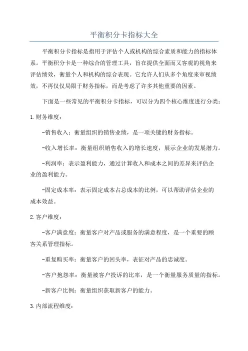 平衡积分卡指标大全