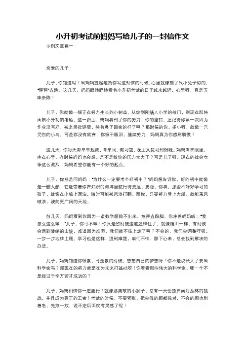 小升初考试前妈妈写给儿子的一封信作文