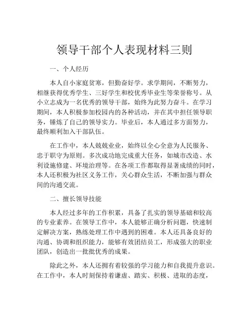 领导干部个人表现材料三则