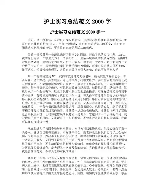 护士实习总结范文2000字