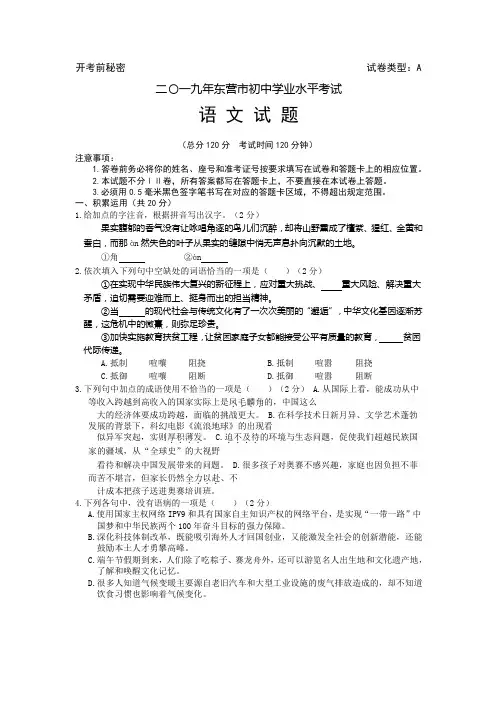 2019年山东省东营市中考语文试题(word版,含参考解析)(1)