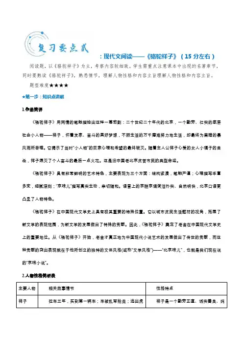 【12】2020~2021学年七年级下册语文期中考试复习宝典-现代文阅读(名著《骆驼祥子》)(含解析