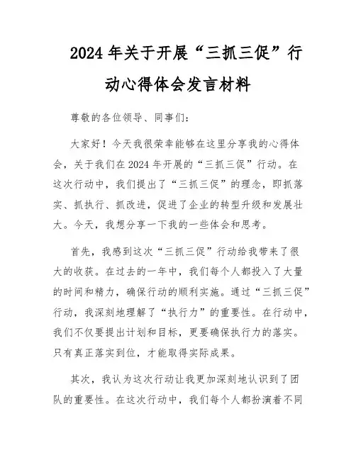 2024年关于开展“三抓三促”行动心得体会发言材料
