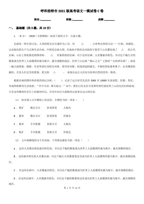 呼和浩特市2021版高考语文一模试卷C卷