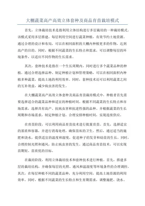 大棚蔬菜高产高效立体套种及商品育苗栽培模式