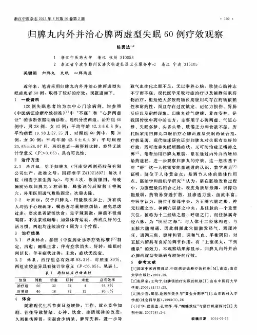 归脾丸内外并治心脾两虚型失眠60例疗效观察