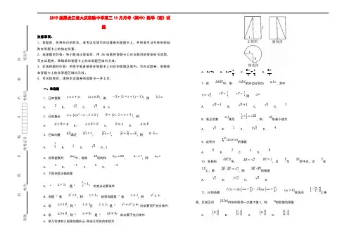 黑龙江省大庆实验中学2019届高三数学11月月考(期中)试题理(含解析)