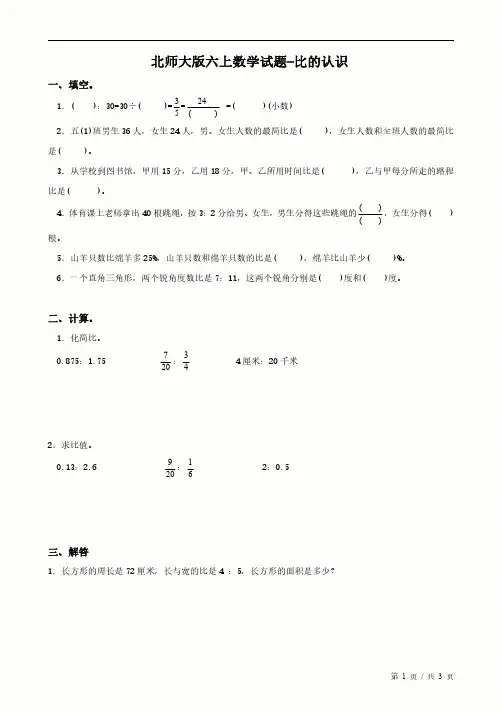 北师大版六年级数学上册第6单元试卷