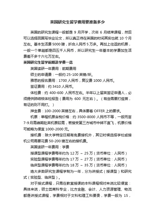 英国研究生留学费用要准备多少