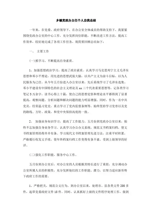 乡镇党政办主任个人自我总结