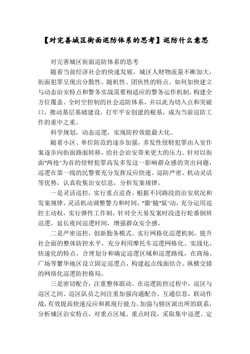 【对完善城区街面巡防体系的思考】巡防什么意思