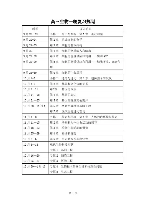 高三生物一轮复习规划表