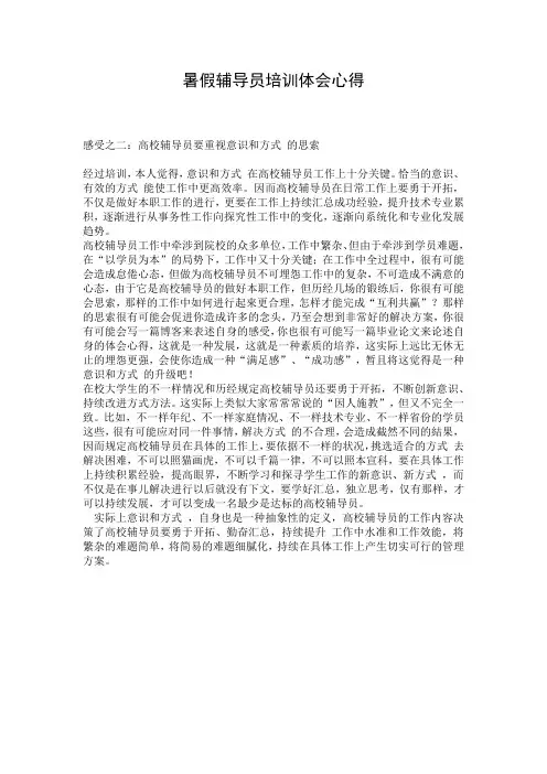 暑假辅导员培训体会心得