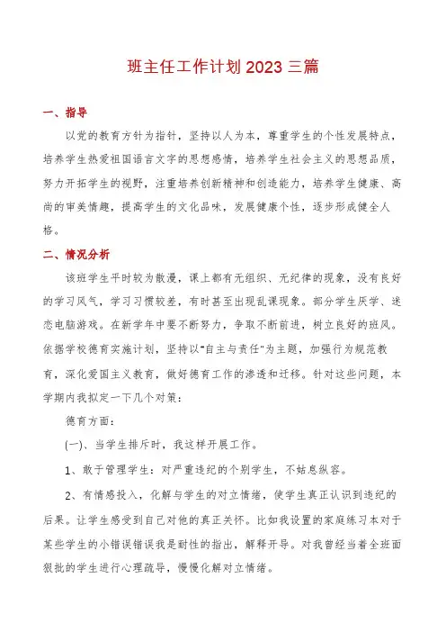 班主任工作计划2023三篇