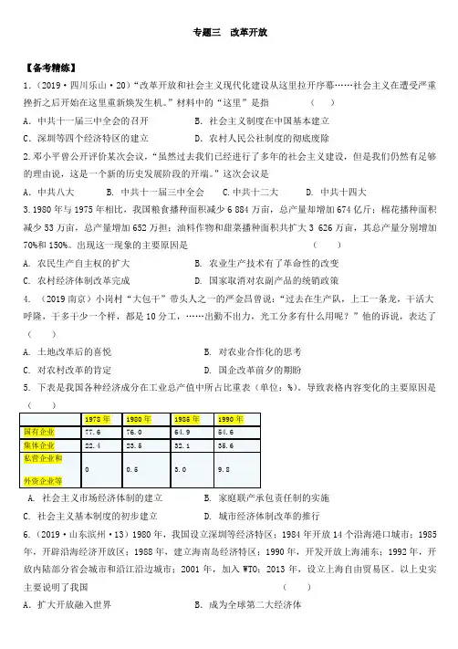 八下历史 专题三   改革开放 练习