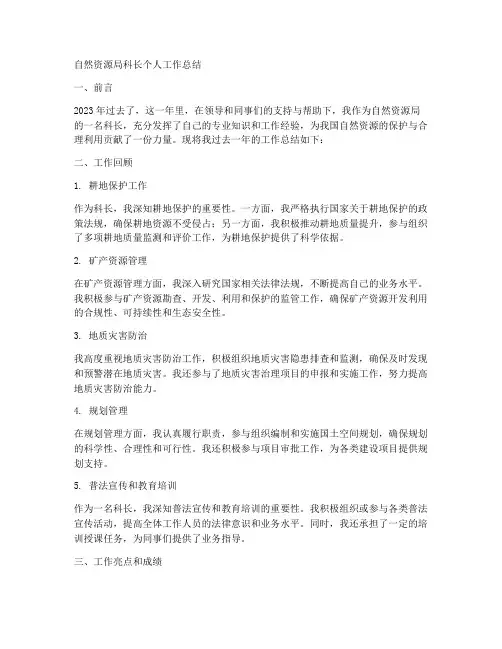自然资源局科长个人工作总结