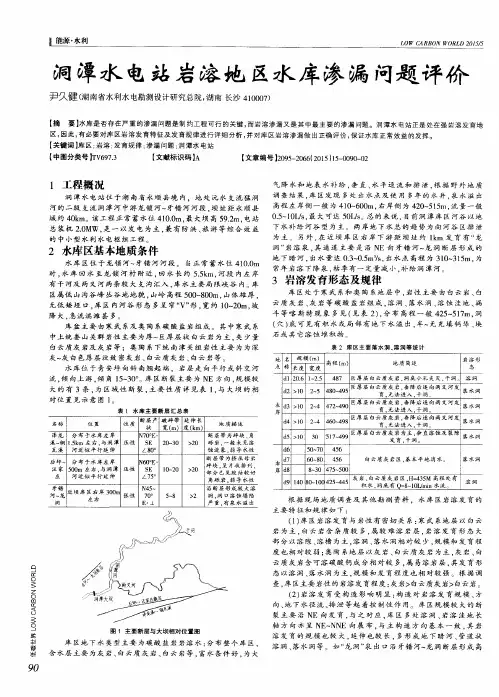 洞潭水电站岩溶地区水库渗漏问题评价