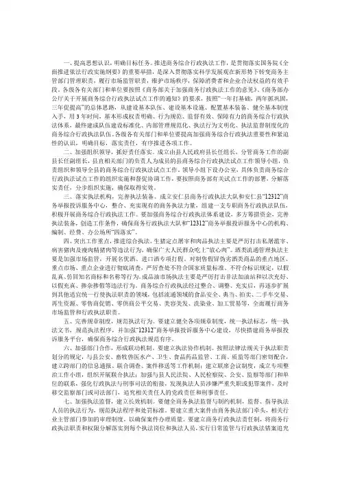 商务综合行政执法工作计划 