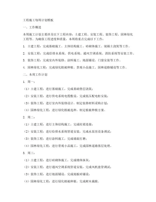 工程施工每周计划模板