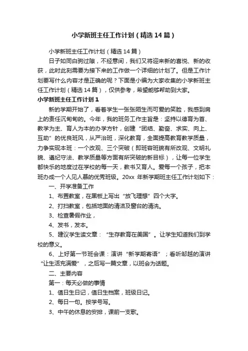 小学新班主任工作计划（精选14篇）