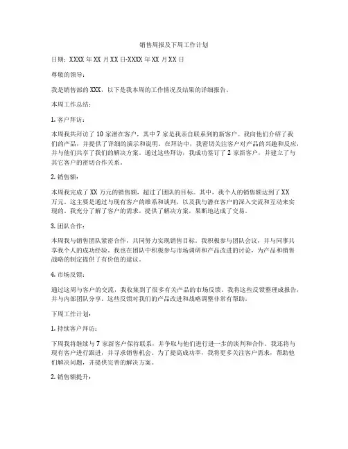销售周报及下周工作计划