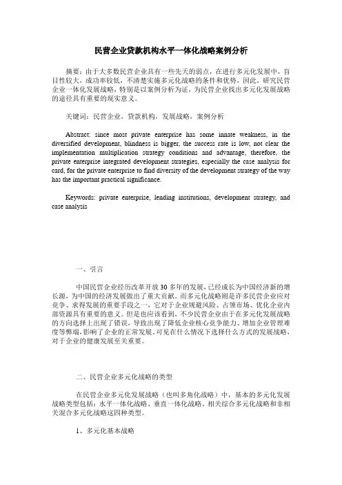 民营企业贷款机构水平一体化战略案例分析
