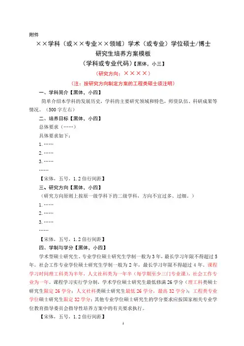 研究生培养方案模版、研究生课程设置表