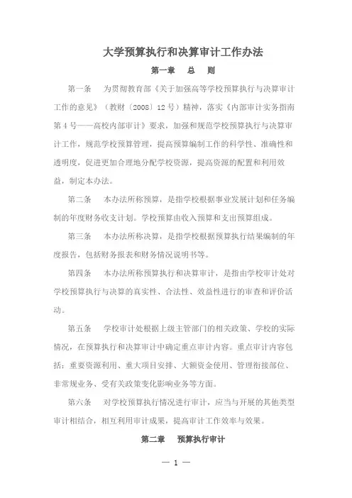 大学预算执行和决算审计工作办法