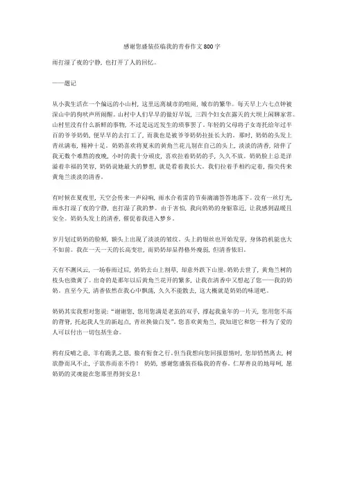感谢您盛装莅临我的青春作文800字-2高分作文