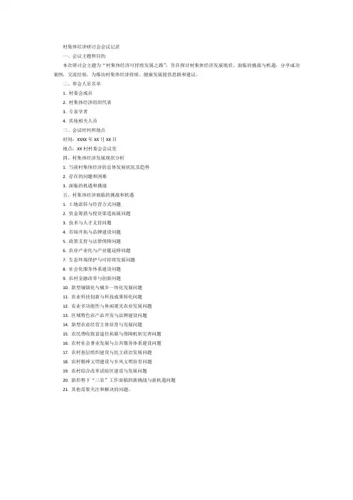 村集体经济研讨会会议记录