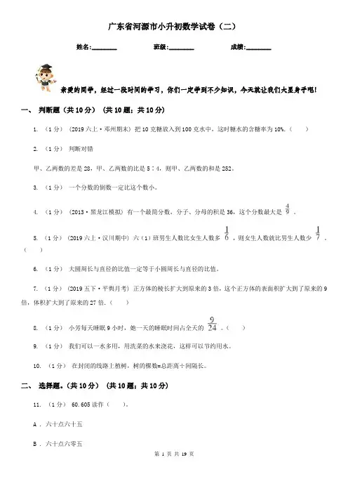 广东省河源市小升初数学试卷(二)