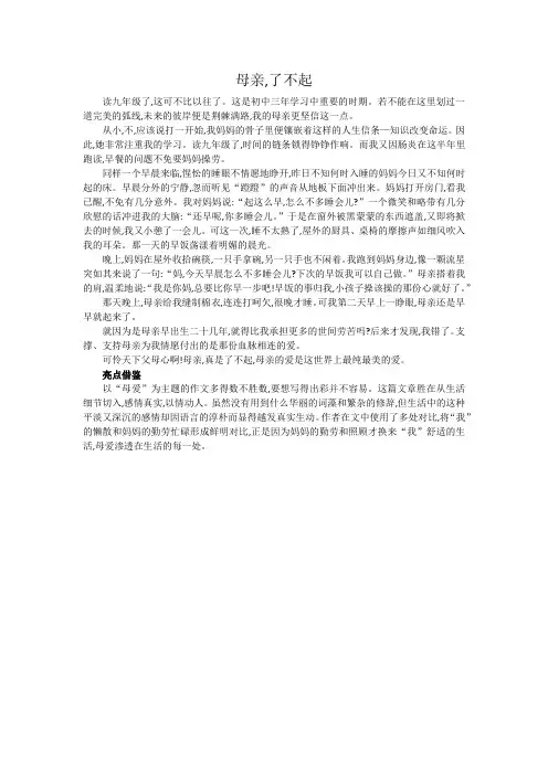 作文  母亲,了不起