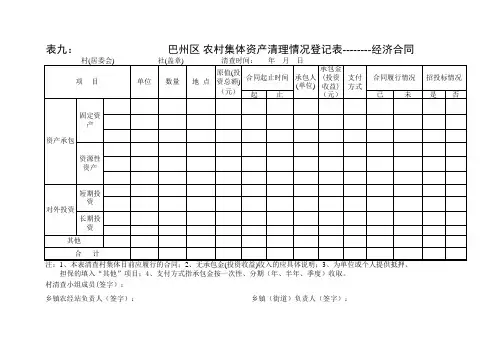 巴州区一套农村三资清理表