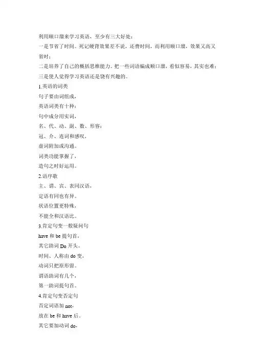 小学英语语法巧记口诀+最实用口语100句