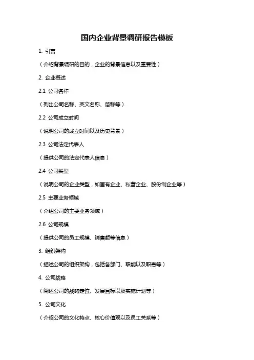 国内企业背景调研报告模板
