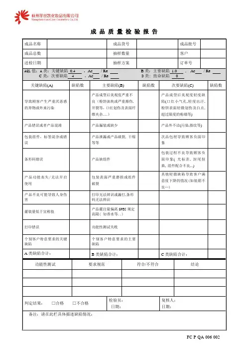 化妆品成品检验报告单